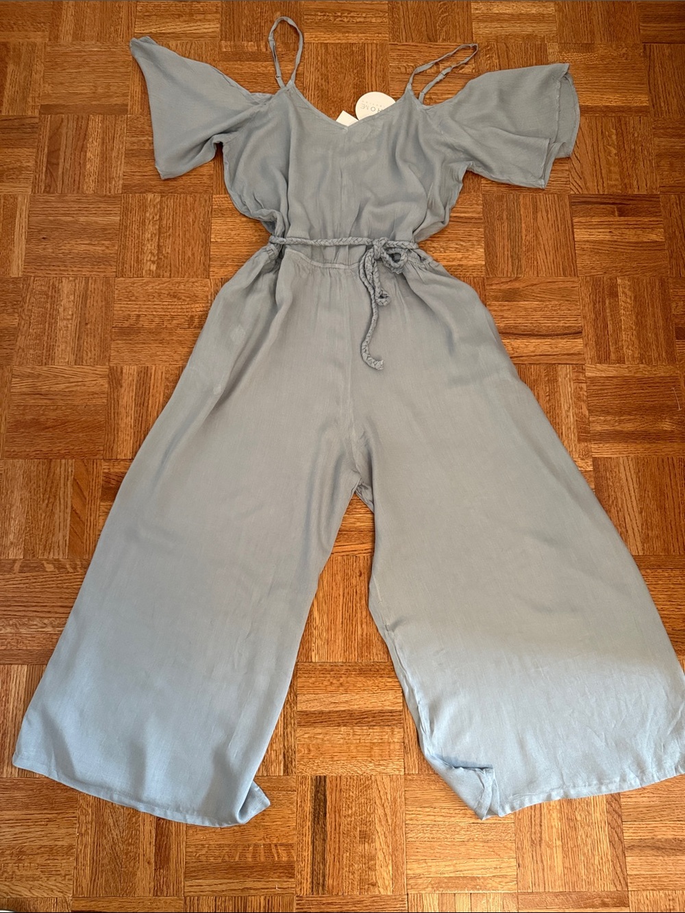 bohme Light Blue Cold-Shoulder Wide-Leg Jumpsuit